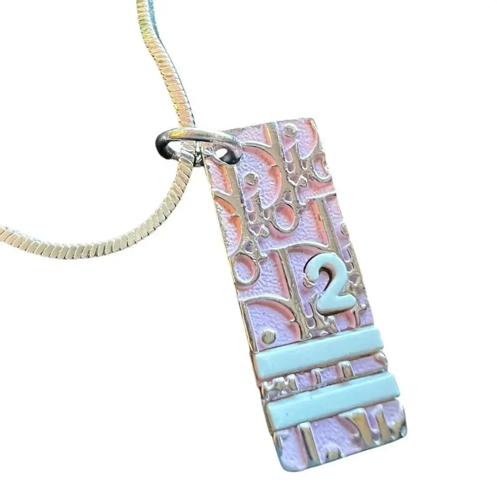 Dior Vintage Women's Pink Trotter Girly Necklace Signature No. 2 Monogram Char - Picture 3 of 7